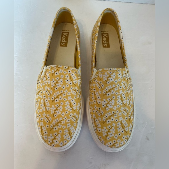 Keds Yellow Floral Print Canvas Slip-on Sneakers Size 7 1/2 - Picture 1 of 11